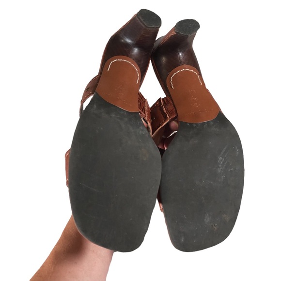 Antonio Melani Brown Heeled Sandals Gold Ton Studs Leather Twist - Picture 9 of 10